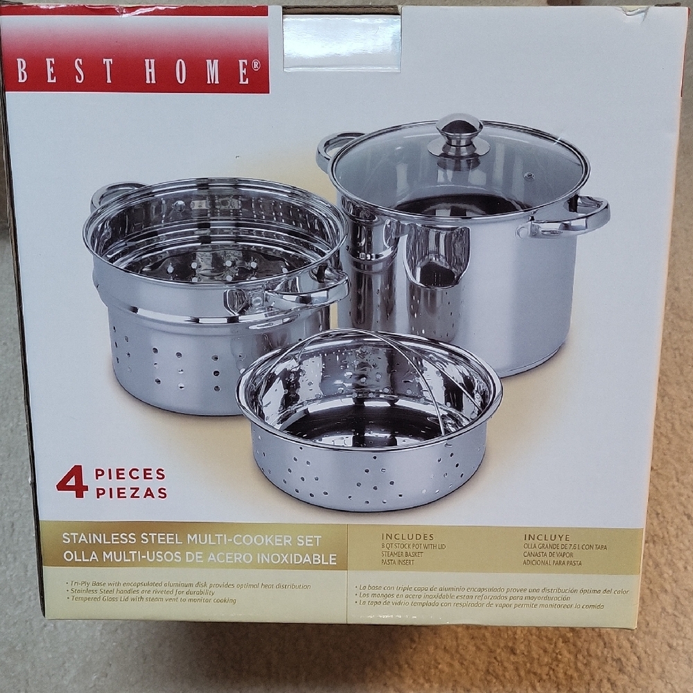 Best Home 4 piece Stainless Steel Multi-Cooker Set - Silver 8 qt stock pot w lid